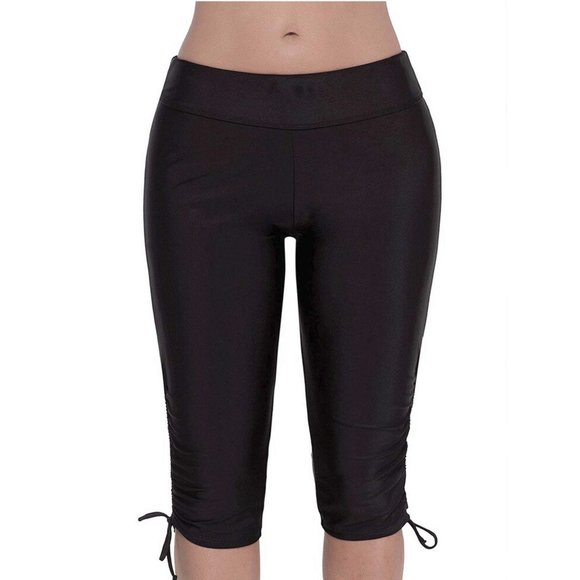Plus Swim Bottom Womens Size 24 Black UPF 50 Side Drawstring Capris - Picture 4 of 7